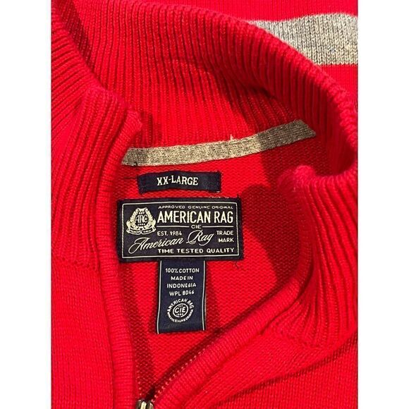 Men's American Rag Long Sleeve Quarter Zip Sweater Size XXL Red/Grey - Picture 5 of 5